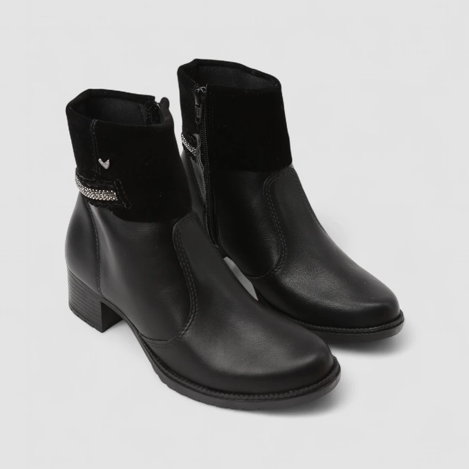 Ankle Boot Feminina Mississipi Camurça Tira Tressê & Strass Preta