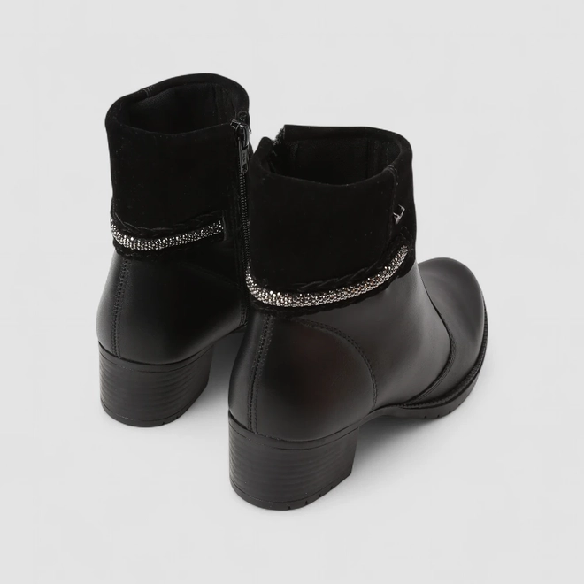 Ankle Boot Feminina Mississipi Camurça Tira Tressê & Strass Preta