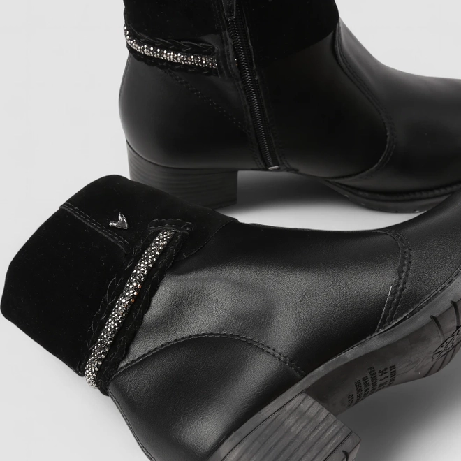 Ankle Boot Feminina Mississipi Camurça Tira Tressê & Strass Preta