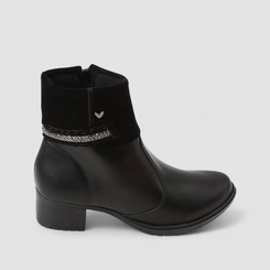 Ankle Boot Feminina Mississipi Camurça Tira Tressê & Strass Preta