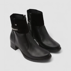 Ankle Boot Feminina Mississipi Camurça Tira Tressê & Strass Preta