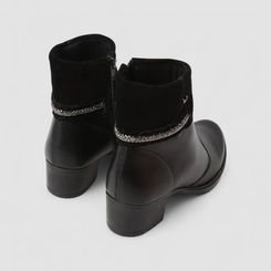 Ankle Boot Feminina Mississipi Camurça Tira Tressê & Strass Preta