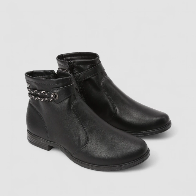 Ankle Boot Feminina Mississipi Tira Tressê Metalizada Preto