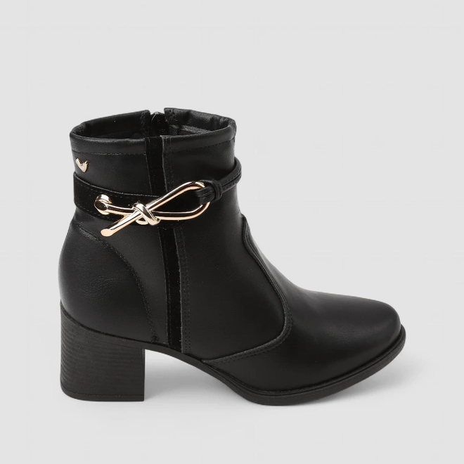 Ankle Boot Feminina Mississipi Laço Enfeite Metálico Preto