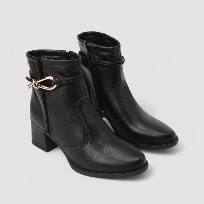 Ankle Boot Feminina Mississipi Laço Enfeite Metálico Preto