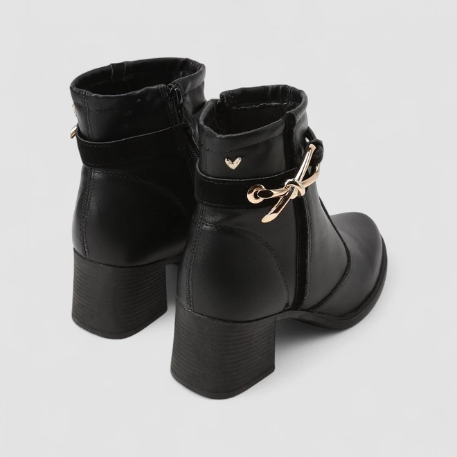 Ankle Boot Feminina Mississipi Laço Enfeite Metálico Preto