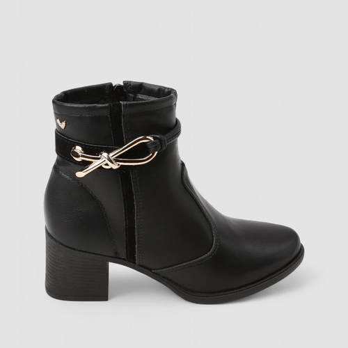 Ankle Boot Feminina Mississipi Laço Enfeite Metálico Preto