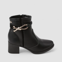 Ankle Boot Feminina Mississipi Laço Enfeite Metálico Preto