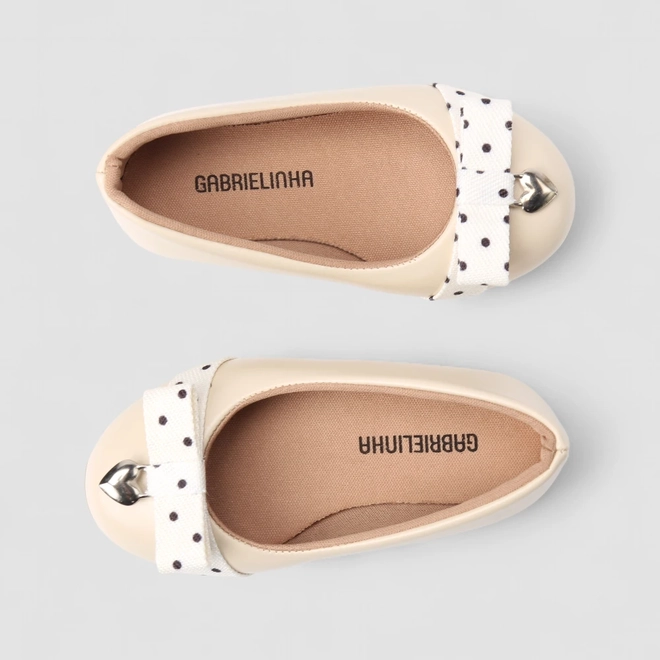Sapatilha Infantil Gabrielinha Laço Poá Off White
