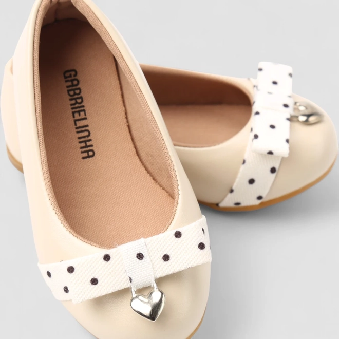 Sapatilha Infantil Gabrielinha Laço Poá Off White