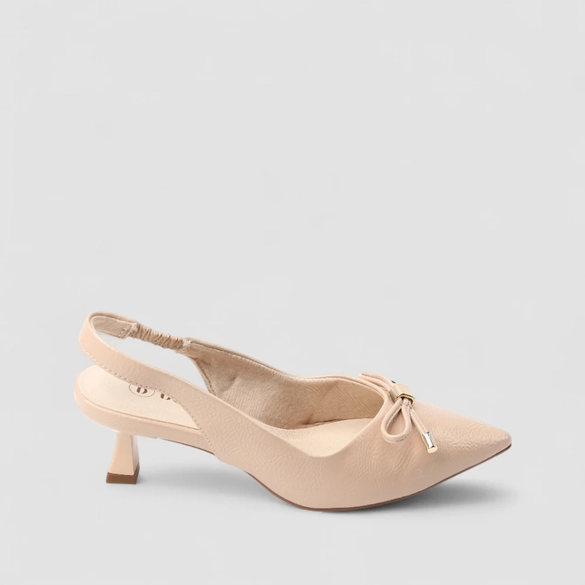 Scarpin Slingback Feminino Bebecê Salto Flat Detalhe Laço Texturizado Nude