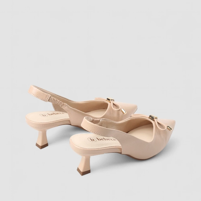 Scarpin Slingback Feminino Bebecê Salto Flat Detalhe Laço Texturizado Nude