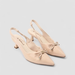 Scarpin Slingback Feminino Bebecê Salto Flat Detalhe Laço Texturizado Nude
