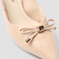 Scarpin Slingback Feminino Bebecê Salto Flat Detalhe Laço Texturizado Nude