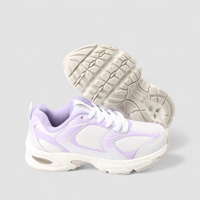 Tênis Esportivo Feminino Vertus Recortes Lilás & Branco