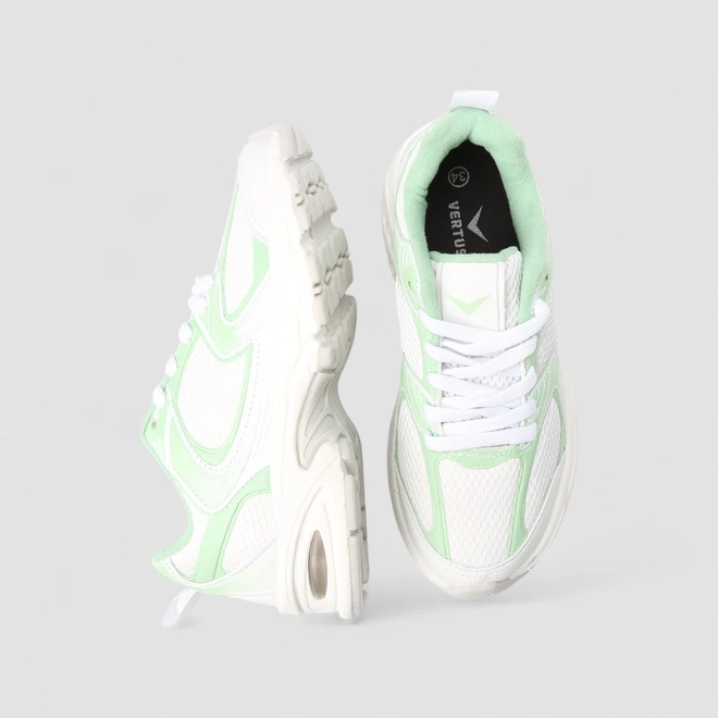 Tênis Esportivo Feminino Vertus Recortes Verde & Branco