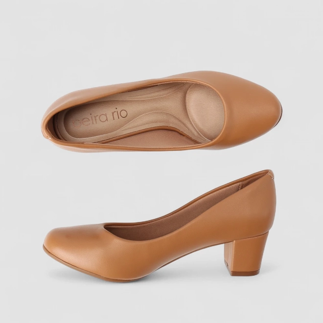 Scarpin Feminino Beira Rio Salto Grosso Caramelo