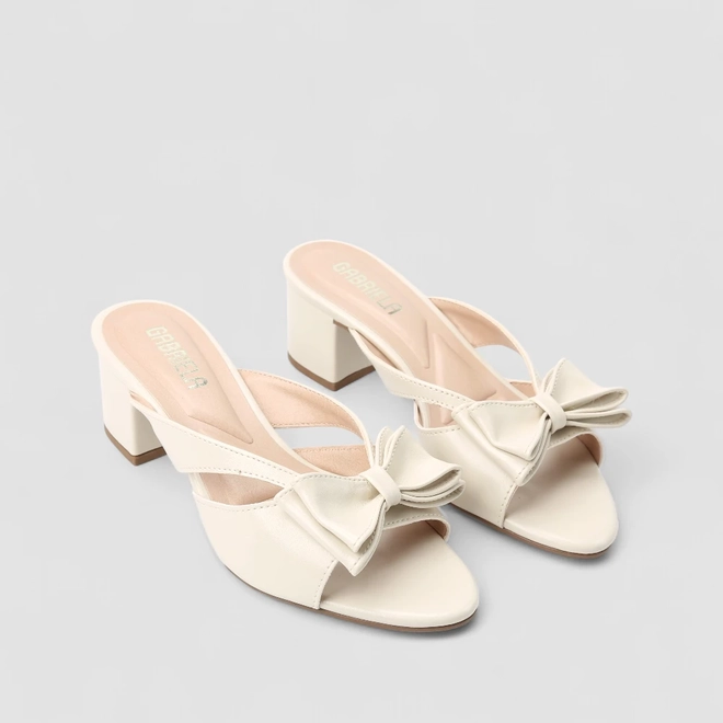 Tamanco Feminino Gabriela Salto Bloco Detalhe Laço Off White