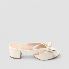 Tamanco Feminino Gabriela Salto Bloco Detalhe Laço Off White