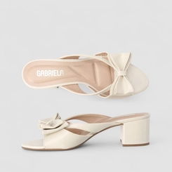 Tamanco Feminino Gabriela Salto Bloco Detalhe Laço Off White
