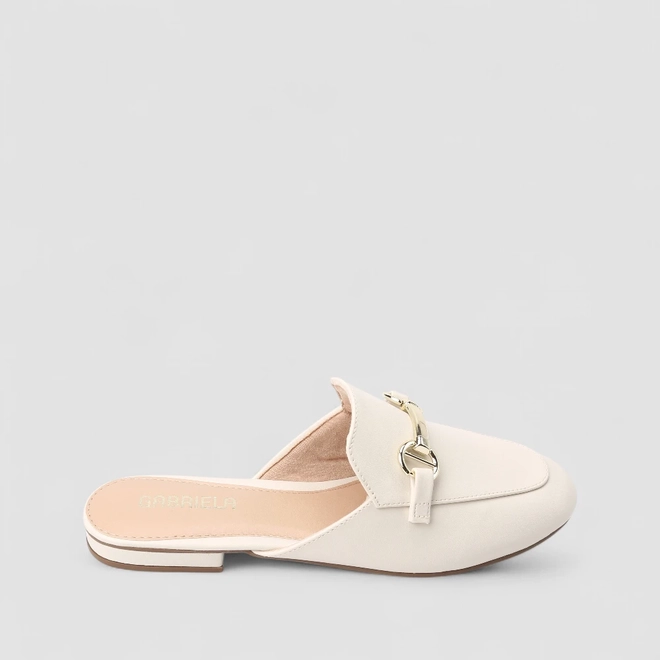 Mule Feminino Gabriela Enfeite Metálico Off White