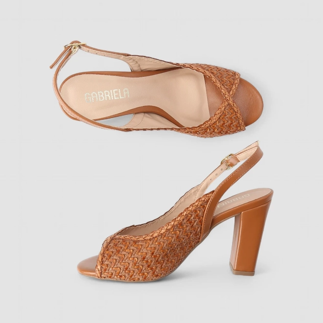 Peep Toe Feminino Gabriela Ráfia Recorte Estilizado Caramelo