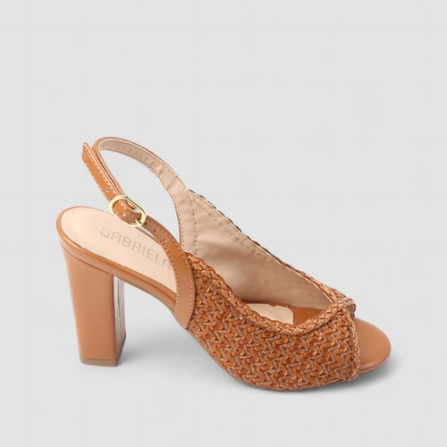Peep Toe Feminino Gabriela Ráfia Recorte Estilizado Caramelo