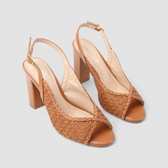 Peep Toe Feminino Gabriela Ráfia Recorte Estilizado Caramelo