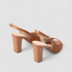 Peep Toe Feminino Gabriela Ráfia Recorte Estilizado Caramelo