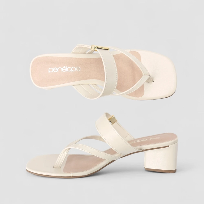 Tamanco Feminino Penélope Salto Geométrico Off White