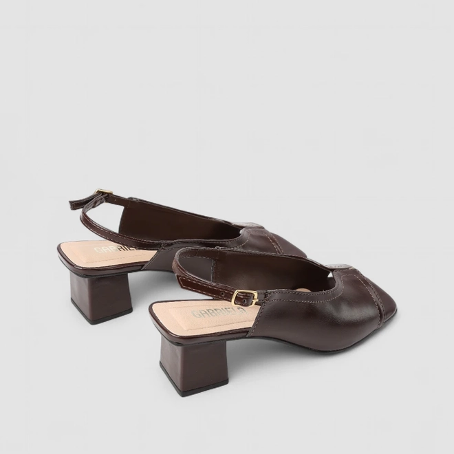 Sandália Feminina Gabriela Salto Bloco Slingback Marrom