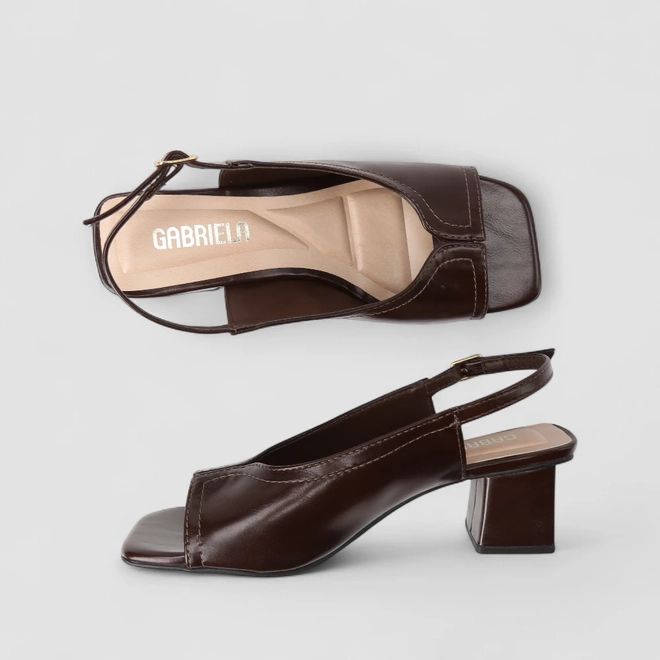 Sandália Feminina Gabriela Salto Bloco Slingback Marrom