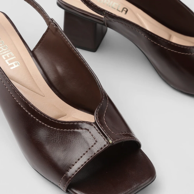 Sandália Feminina Gabriela Salto Bloco Slingback Marrom