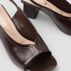 Sandália Feminina Gabriela Salto Bloco Slingback Marrom