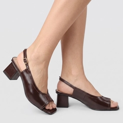 Sandália Feminina Gabriela Salto Bloco Slingback Marrom