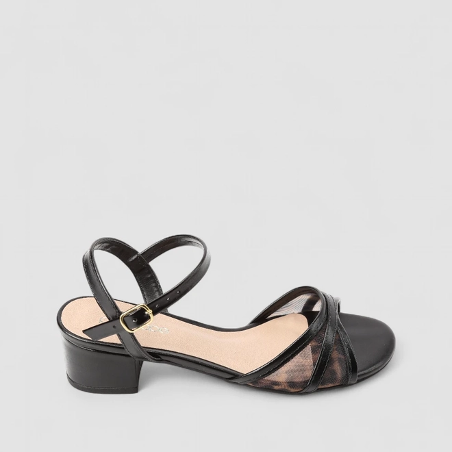 Sandália Feminina Penélope Tela Animal Print Onça Preto