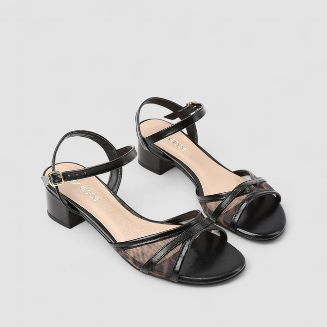 Sandália Feminina Penélope Tela Animal Print Onça Preto