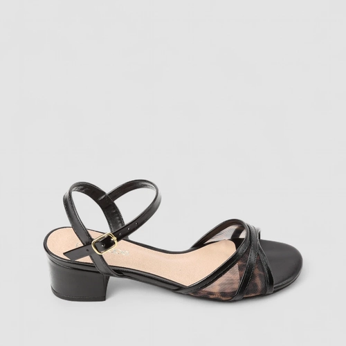 Sandália Feminina Penélope Tela Animal Print Onça Preto