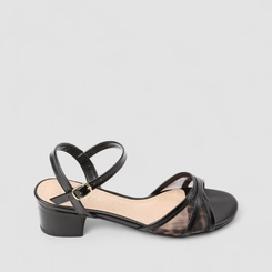 Sandália Feminina Penélope Tela Animal Print Onça Preto