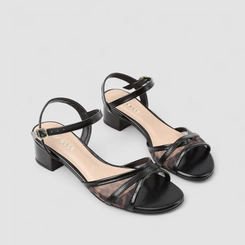 Sandália Feminina Penélope Tela Animal Print Onça Preto