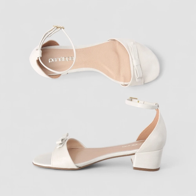 Sandália Feminina Penélope Salto Bloco Laço Off White