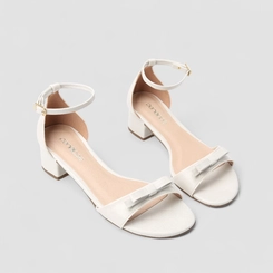 Sandália Feminina Penélope Salto Bloco Laço Off White