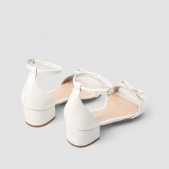 Sandália Feminina Penélope Salto Bloco Laço Off White