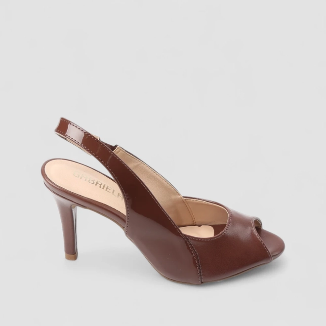 Peep Toe Slingback Feminino Gabriela Verniz Marrom