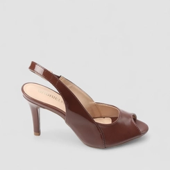 Peep Toe Slingback Feminino Gabriela Verniz Marrom