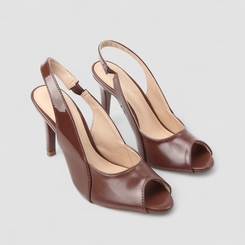 Peep Toe Slingback Feminino Gabriela Verniz Marrom
