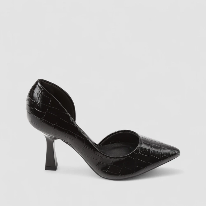 Scarpin Feminino Gabriela Textura Croco Verniz Preto
