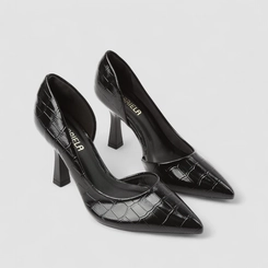 Scarpin Feminino Gabriela Textura Croco Verniz Preto