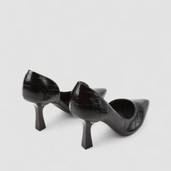 Scarpin Feminino Gabriela Textura Croco Verniz Preto