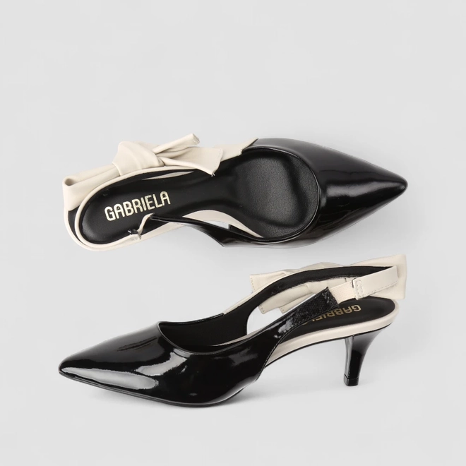 Scarpin Slingback Feminino Gabriela Verniz Detalhe Laço Preto